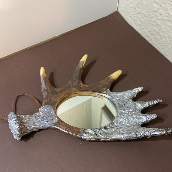 Rustic 8” Hand Crafted Antler Mirror Decoration Or Hanging Ornament - Picture 7 of 7